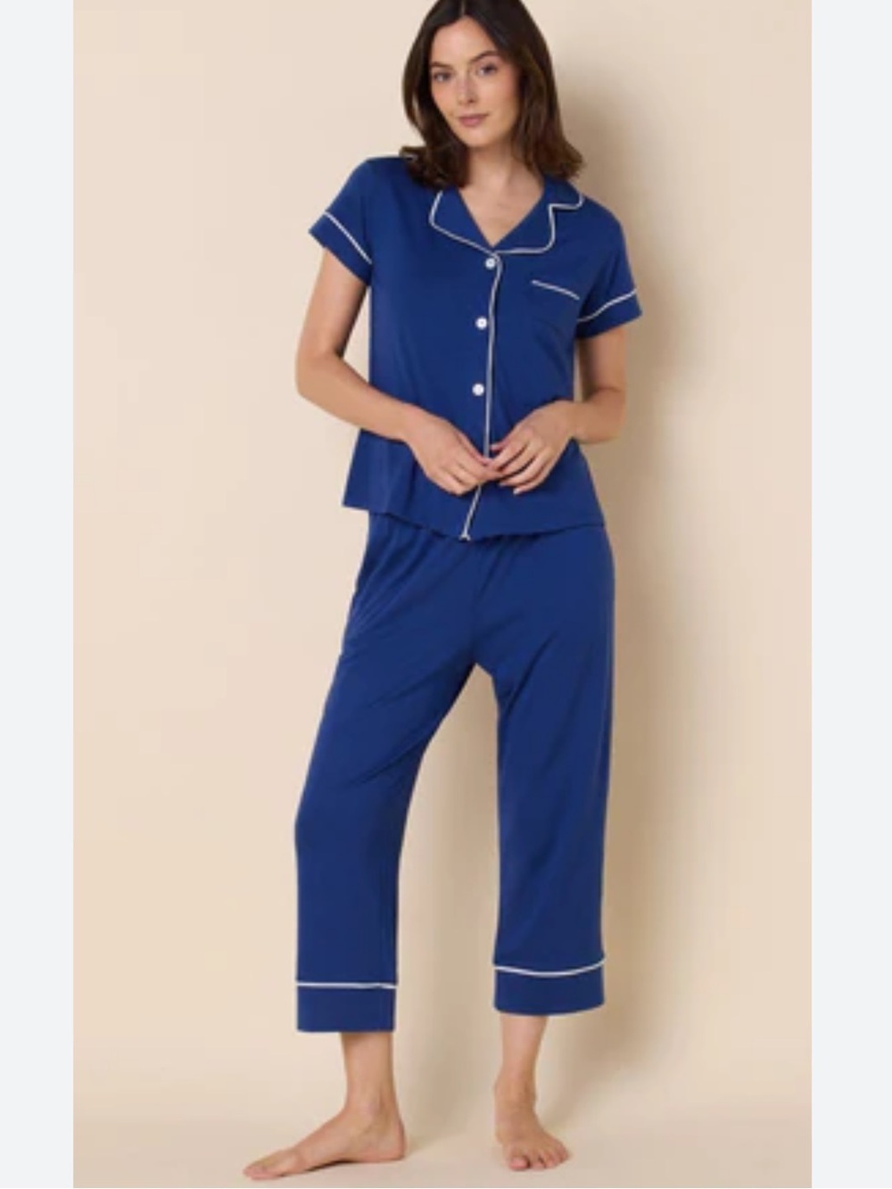 J.Crew XXL Dreamy Cotton-blend Short-sleeve Pajama Pant Set Navy minimalist